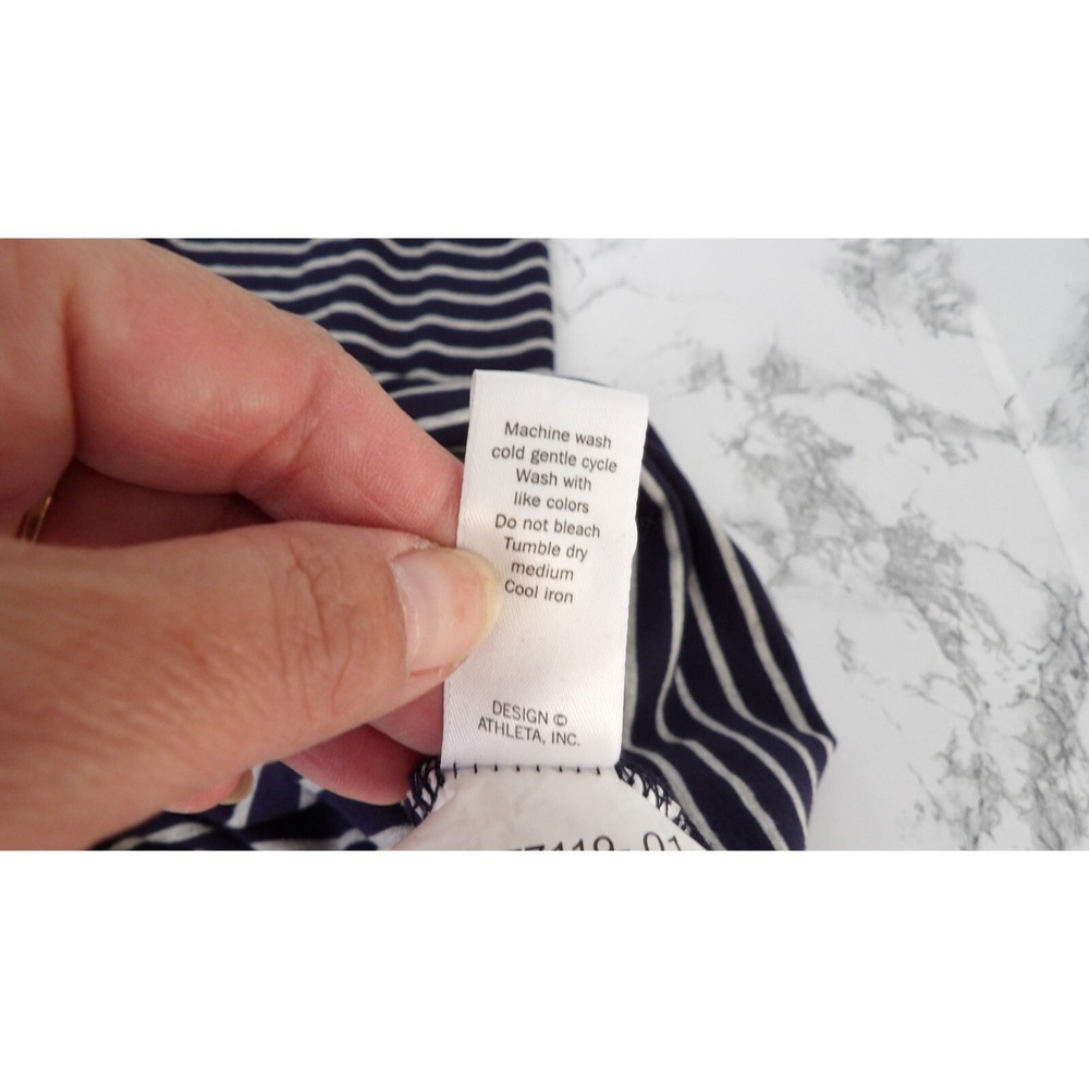 Athleta Knit T-shirt Dress Navy Blue White Striped Cold Shoulder Nautical Size M - Picture 8 of 10